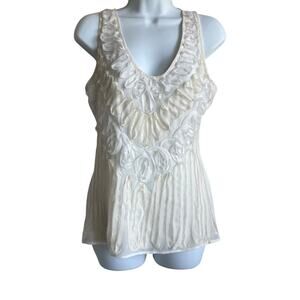 LuPruia by Lulumari Women Top S Cream 3D Rosettes‎ Fairy Chic Boho Cottagecore